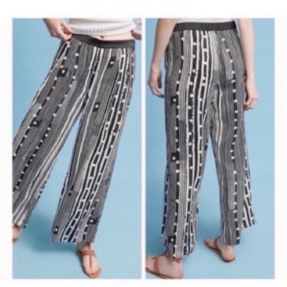 Anthropologie Elevenses Wide Leg Pants Size Medium Flowy Ines Black White Stripe